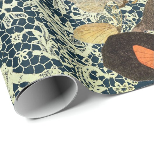 KANTPATROON IN BLAUW MET VLINDERS CADEAUVERPAKKING CADEAUPAPIER (Rol Hoek)