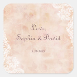 Kantrozen Vintage Oud Papier Bruiloft Vierkante Sticker