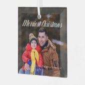 Kantste kerstcadeautje Elegant White Script Over F Glas Ornament (Voorkant links)