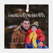 Kantste kerstcadeautje Elegant White Script Over F Glas Ornament (Achterkant)