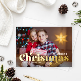 Kantste kerstfoto met stijlvolle gouden tekst folie feestdagenkaart