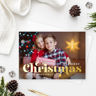 Kantste kerstfoto met stijlvolle gouden tekst folie feestdagenkaart