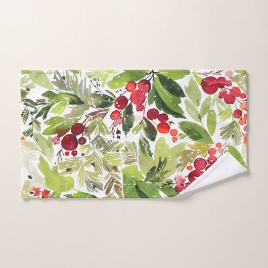 Kantste kerstWaterverf Floral Hand Towel Handdoek (Handdoek)