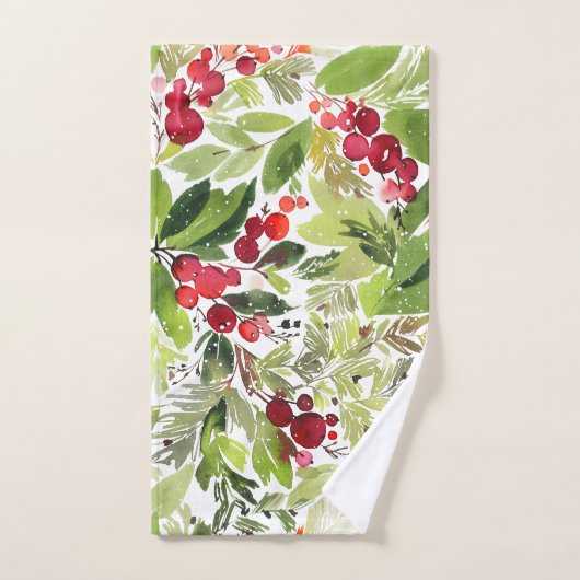 Kantste kerstWaterverf Floral Hand Towel Handdoek (Handdoek)