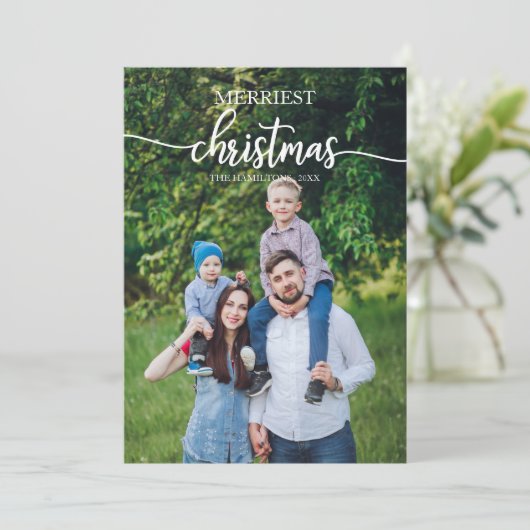 Kantste kerstwitscript Unieke foto Kaart (Staand voorkant)