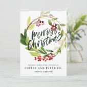 Kantste waterverf met kerstmis feestdagenkaart (Staand voorkant)