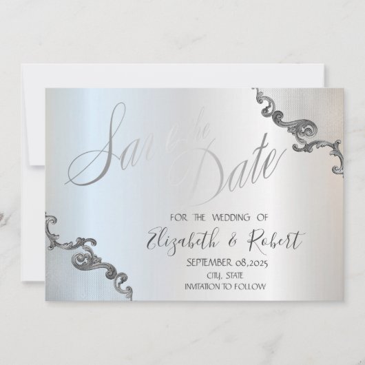 Kantvintage rand zilver Save The Date (Voorkant)