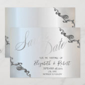 Kantvintage rand zilver Save The Date (Voorkant / Achterkant)