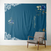 Kantwerk Blauw Bloemengoud Bruiloft Prop Wandkleed (In Situ (horizontaal))