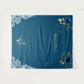 Kantwerk Blauwe Bloemen Gouden Bruiloft Decoratie Wandkleed (Voorkant (horizontaal))