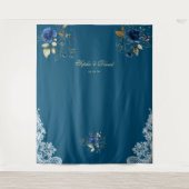 Kantwerk Bruiloft decoratie in blauw goud Wandkleed (Voorkant)