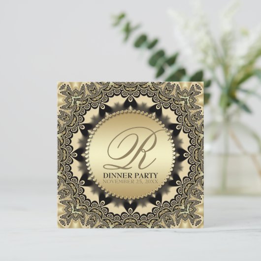 Kantwerk Gouden Uitnodigingen Eetfeestje (Staand voorkant)