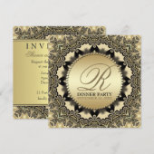 Kantwerk Gouden Uitnodigingen Eetfeestje Vintage (Voorkant / Achterkant)