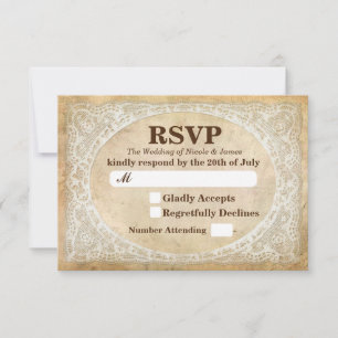 Kantwerk kader rustieke romantische trouw-RSVP RSVP Kaartje