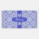 Kantwerk keramiek Blauwe Griekse tint Spandoek (Horizontaal)