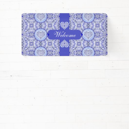 Kantwerk keramiek Blauwe Griekse tint Spandoek (Insitu)