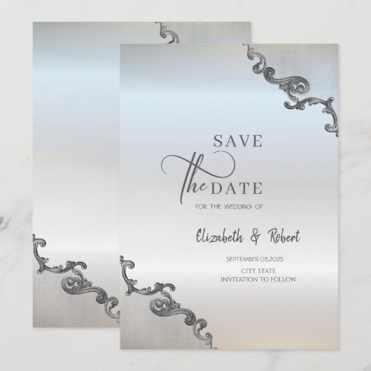 Kantwerk rand Zilveren Bruiloft Save The Date (Voorkant / Achterkant)