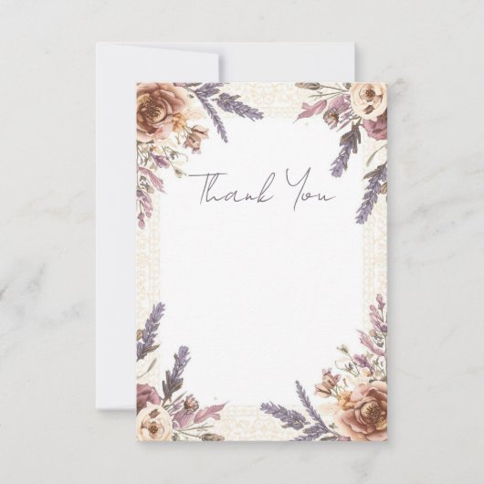 Kantwerk uit de oude doos en gedroogde botanische  bedankkaart (Voorkant)