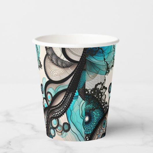 kantwerkster papieren bekers (Voorkant)