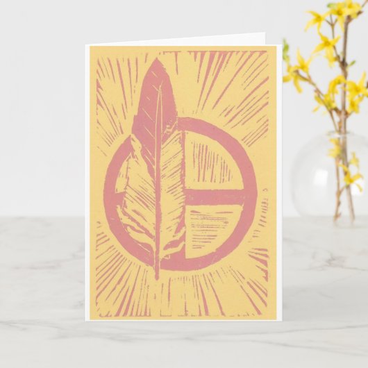 Kanza Linocut notecard Kaart (Gele Bloem)