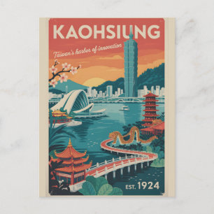Kaohsiung Taiwan Retro Reisposter Kunst Feestdagenkaart