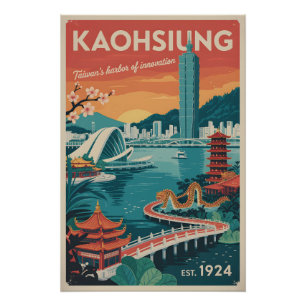 Kaohsiung Taiwan Retro Reisposter Kunst Perfect Poster
