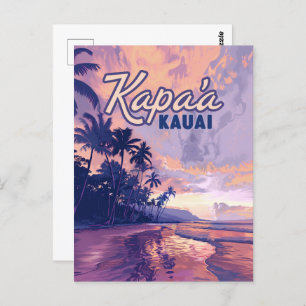 Kapaa Kauai Hawaii Beach Sunset Palm Tree Retro Briefkaart