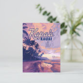 Kapaa Kauai Hawaii Beach Sunset Palm Tree Retro Briefkaart (Staand voorkant)