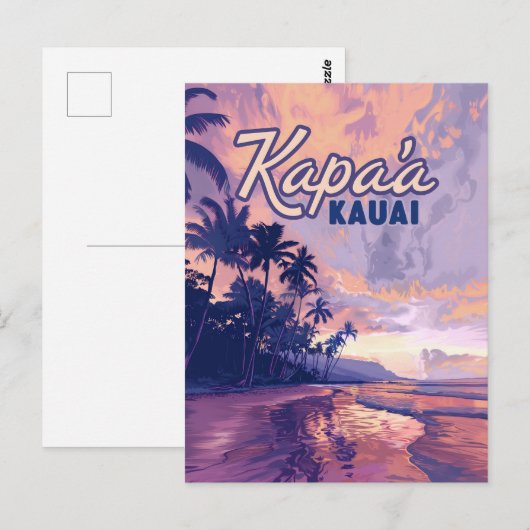 Kapaa Kauai Hawaii Beach Sunset Palm Tree Retro Briefkaart (Voorkant / Achterkant)