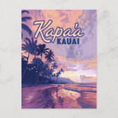 Kapaa Kauai Hawaii Beach Sunset Palm Tree Retro Briefkaart (Voorkant)