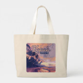 Kapaa Kauai Hawaii Beach Sunset Palm Tree Retro Grote Tote Bag (Achterkant)