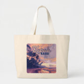 Kapaa Kauai Hawaii Beach Sunset Palm Tree Retro Grote Tote Bag (Voorkant)