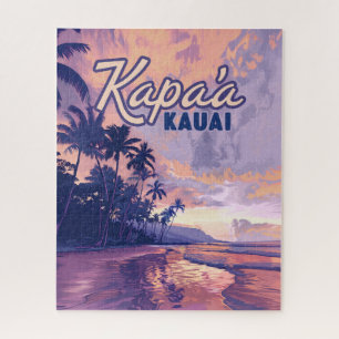 Kapaa Kauai Hawaii Beach Sunset Palm Tree Retro Legpuzzel