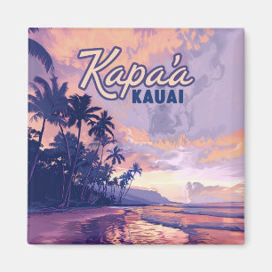 Kapaa Kauai Hawaii Beach Sunset Palm Tree Retro Magneet