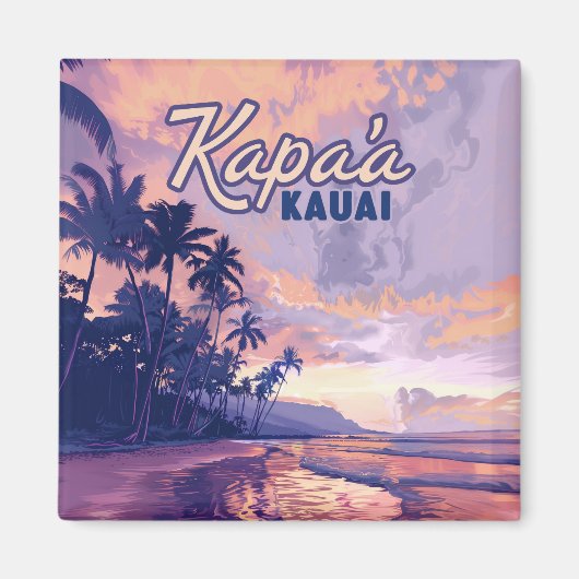 Kapaa Kauai Hawaii Beach Sunset Palm Tree Retro Magneet (Voorkant)