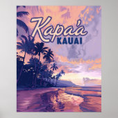 Kapaa Kauai Hawaii Beach Sunset Palm Tree Retro Poster (Voorkant)