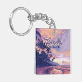 Kapaa Kauai Hawaii Beach Sunset Palm Tree Retro Sleutelhanger (Voorkant Links)