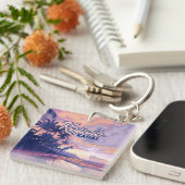 Kapaa Kauai Hawaii Beach Sunset Palm Tree Retro Sleutelhanger (Voorkant Rechts)