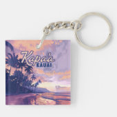 Kapaa Kauai Hawaii Beach Sunset Palm Tree Retro Sleutelhanger (Achterkant)