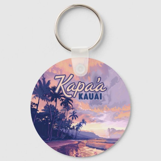 Kapaa Kauai Hawaii Beach Sunset Palm Tree Retro Sleutelhanger (Voorkant)