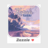 Kapaa Kauai Hawaii Beach Sunset Palm Tree Retro Sticker (Vel)