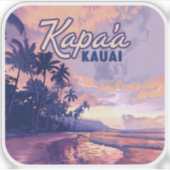 Kapaa Kauai Hawaii Beach Sunset Palm Tree Retro Sticker (Voorkant)