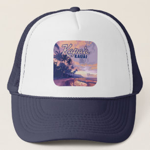 Kapaa Kauai Hawaii Beach Sunset Palm Tree Retro Trucker Pet