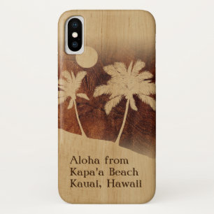 Kapaa Sunset Hawaiian Faux Koa Wood Twin Palm iPhone X Hoesje