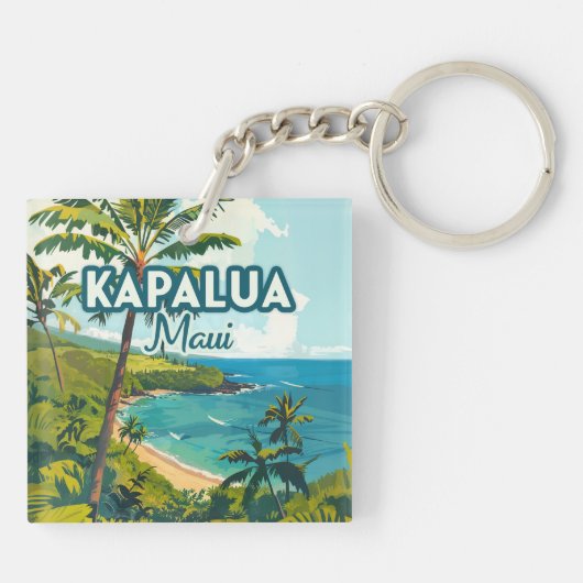 Kapalua Maui Hawaii Bay Beach Vakantie Retro Sleutelhanger (Achterkant)