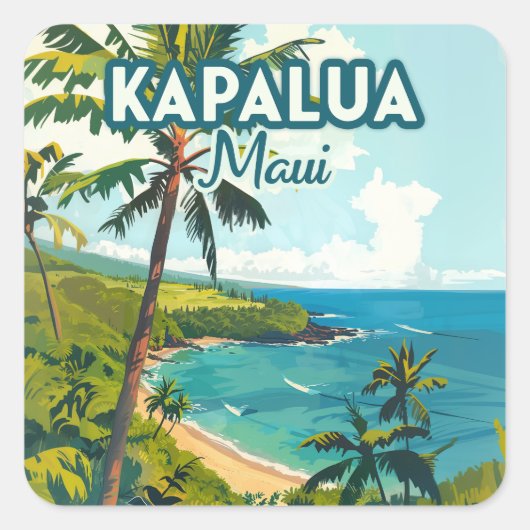 Kapalua Maui Hawaii Bay Beach Vakantie Retro Vierkante Sticker (Voorkant)