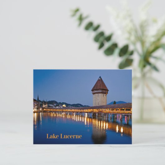 Kapel Bridge Lake Lucern bij nacht Briefkaart (Staand voorkant)