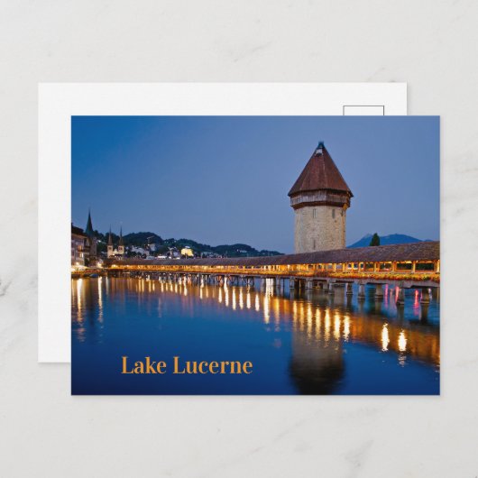 Kapel Bridge Lake Lucern bij nacht Briefkaart (Voorkant / Achterkant)