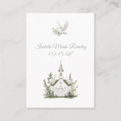 Kapel doop witte duif, groene herinneringskaart visitekaartje (Voorkant)