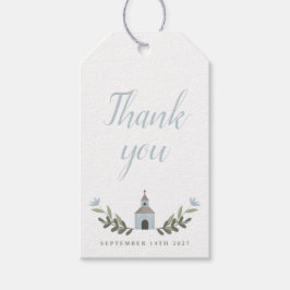 Kapel en Bloemen Blauw Dank je Tags Cadeaulabel